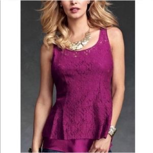 Cabi lace peplum top with scoop neck magenta size S